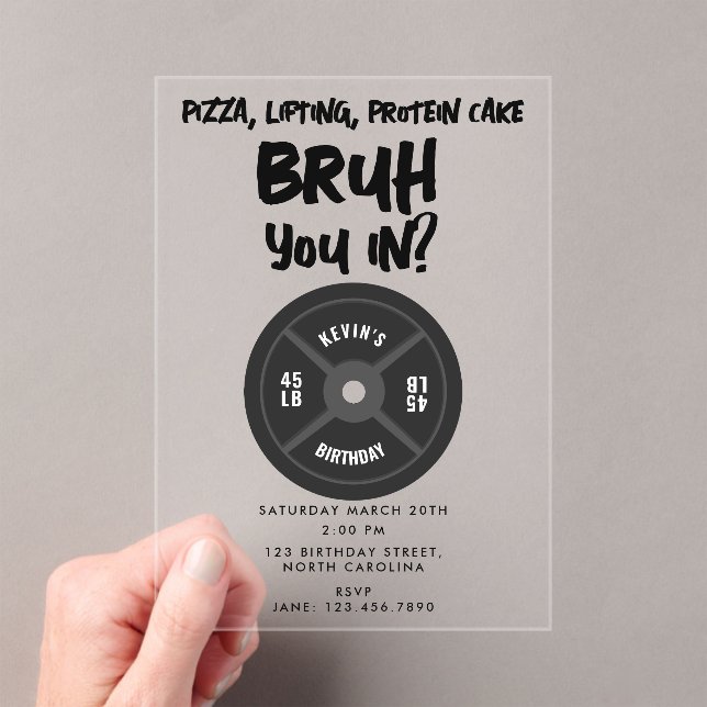 Invitaciones Acrílicas Bruh Boys Teenager Birthday Teen Boy Weights (Insitu (portátil))