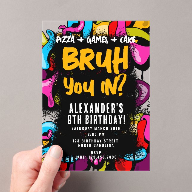 Invitaciones Acrílicas Bruh Neon Graffiti Hip Hop Street Art Birthday (Insitu (portátil))