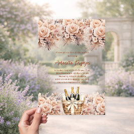 Invitaciones Acrílicas Brunch burbujeante rosas beige melocotón Despedida