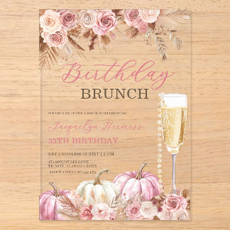 Invitaciones Acrílicas Brunch de cumpleaños de calabaza boho rosa moderno