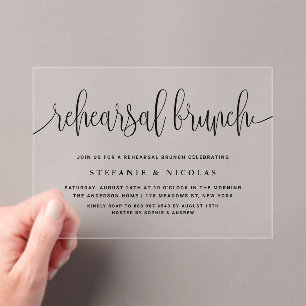 Invitaciones Acrílicas Brunch de ensayo de caligrafía de Bonito negra