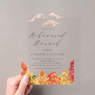 Invitaciones Acrílicas Brunch de ensayo de otoño con bosques de acuarela