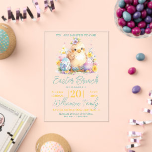 Invitaciones Acrílicas Brunch de Pascua Azul de Floral de Chick