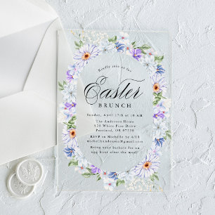 Invitaciones Acrílicas Brunch de Pascua Floral Azul y Morado Elegante