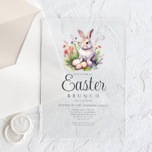Invitaciones Acrílicas Brunch de Pascua y búsqueda de huevos de conejito 