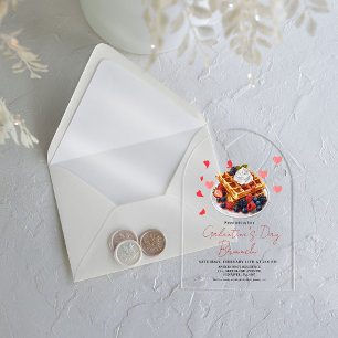 Invitaciones Acrílicas Brunch de San Valentín Corazones Rosados y Rojos