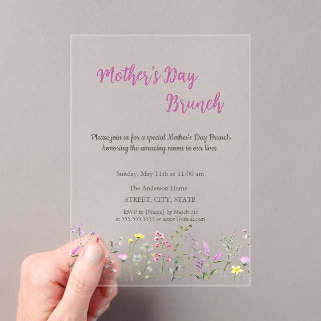 Invitaciones Acrílicas Brunch del Día de las Madres con Flor de Agua (Insitu (portátil))