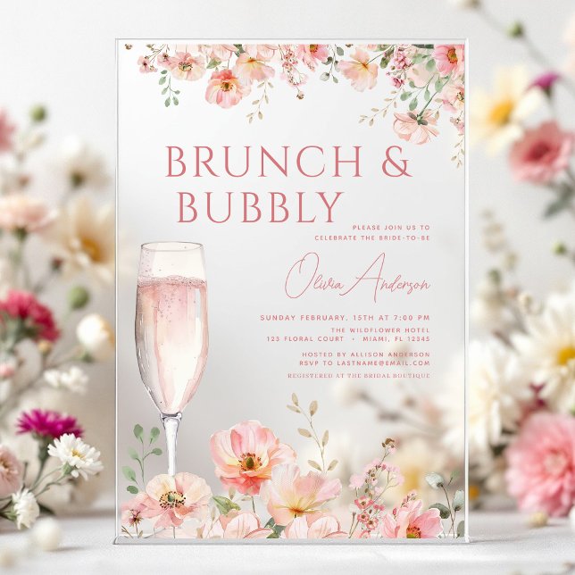 Invitaciones Acrílicas Brunch floral y ducha espumosa de champán (Subido por el creador)
