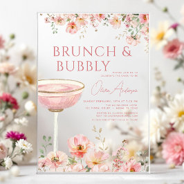 Invitaciones Acrílicas Brunch floral y ducha espumosa de champán