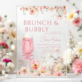 Invitaciones Acrílicas Brunch rosado de vacas y ducha bucal de champán