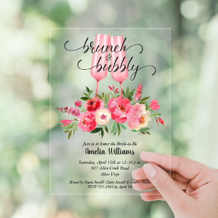 Invitaciones Acrílicas Brunch y Bubbly Desayuno Nupcial Floral