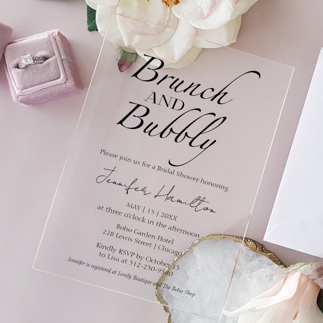 Invitaciones Acrílicas Brunch y Bubbly | Ducha de novia negra y blanca (Subido por el creador)