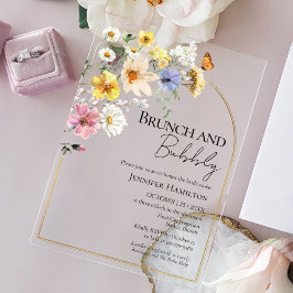 Invitaciones Acrílicas Brunch y Bubbly | Ducha nupcial del Boho Wildflowe