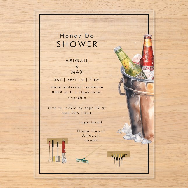 Invitaciones Acrílicas Bucket of Beer Honey Do Couples Wedding Shower (Anverso)