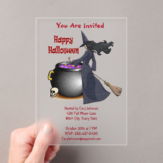 Invitaciones Acrílicas Buena Bruja y el Halloween de Cauldron