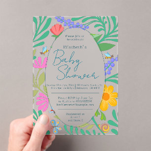 Invitaciones Acrílicas Bugs y flores de verano y primavera Baby Shower
