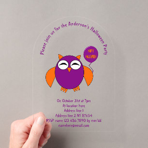 Invitaciones Acrílicas Búho de fiesta de Halloween feliz personalizado