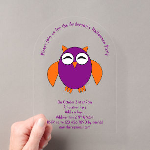 Invitaciones Acrílicas Búho de Halloween personalizado lindo