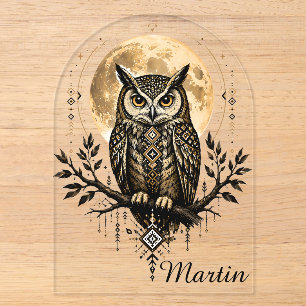 Invitaciones Acrílicas Búho Místico Bajo la Luna Llena – Wi Tribal Amazig