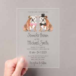 Invitaciones Acrílicas Bulldog Inglés Perros De Boda Adorables