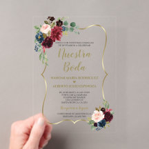 Burgundy Azul Marino Floral Español Nuestra Boda 