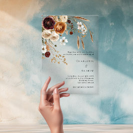 Invitaciones Acrílicas Burgundy beige florales de pampas claro boda