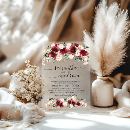 Invitaciones Acrílicas Burgundy Blush Watercolor Roses Wedding 