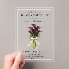 Invitaciones Acrílicas Burgundy Calla Lily Wedding Bouquet Ivory Ribbon 
