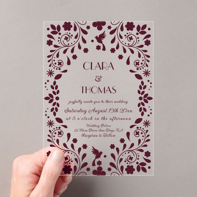 Invitaciones Acrílicas Burgundy Floral Talavera Wedding (Insitu (portátil))
