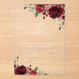 Invitaciones Acrílicas Burgundy Flowers, Pink Flowers, Boho, Birthday