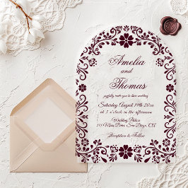 Invitaciones Acrílicas Burgundy Mexican Timeless Wedding 