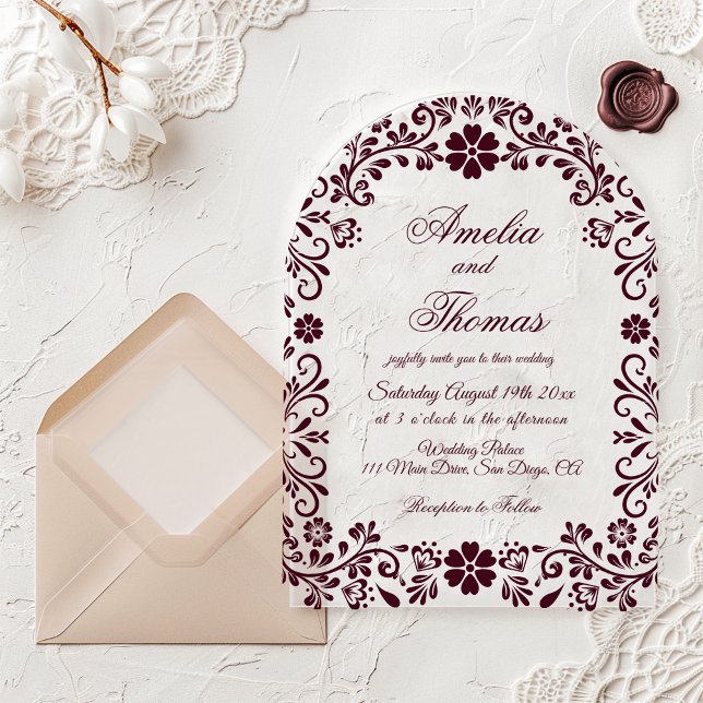 Invitaciones Acrílicas Burgundy Mexican Timeless Wedding  (Subido por el creador)