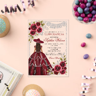 Invitaciones Acrílicas Burgundy Silver Mis Quince Años Quinceañera