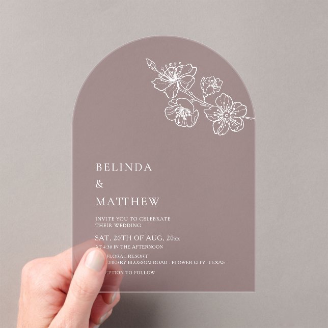 Invitaciones Acrílicas Burgundy White Line Art Minimalist Wedding (Insitu (portátil))