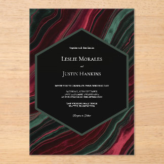 Invitaciones Acrílicas Burgundy y Hunter Green de terciopelo 