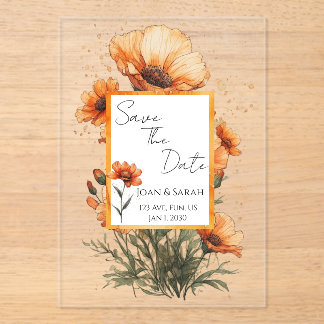 Invitaciones Acrílicas Burnt Orange Flowers Wedding Invitation