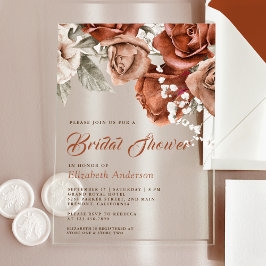 Invitaciones Acrílicas Burnt Orange Roses Terracotta Floral Bridal Shower