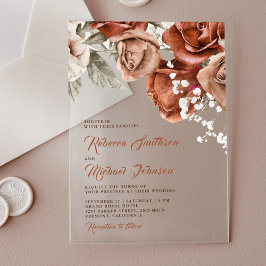 Invitaciones Acrílicas Burnt Orange Roses Terracotta Floral Wedding
