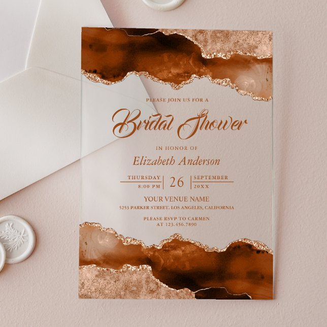 Invitaciones Acrílicas Burnt Orange Terracotta Agate Marble Bridal Shower (Subido por el creador)