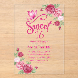 Invitaciones Acrílicas Butterfly Enchanted Rose Sweet 16 Birthday