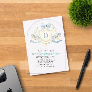 Invitaciones Acrílicas Caballo de Balanço Vintage Niño Primer Cumpleaños