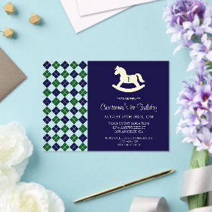 Invitaciones Acrílicas Caballo de Balanza Preppy Argyle Cumpleaños 1