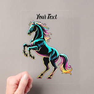 Invitaciones Acrílicas Caballo Luz de Neón Glitch Estilo Retro