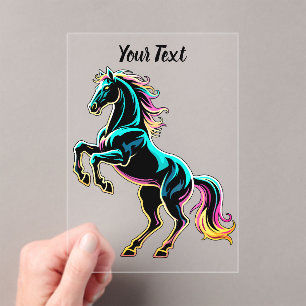 Invitaciones Acrílicas Caballo Luz de Neón Glitch Estilo Retro