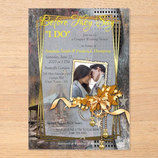 Invitaciones Acrílicas Cabina de piedra de familia rusa (Anverso)