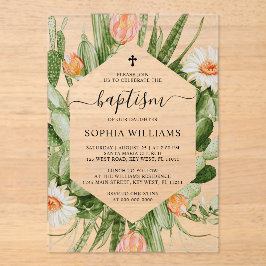 Invitaciones Acrílicas Cactus Flowers Frame Baptism 