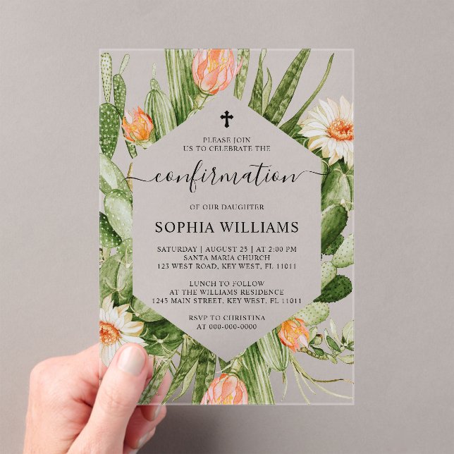 Invitaciones Acrílicas Cactus Flowers Frame Confirmation  (Insitu (portátil))