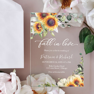 Invitaciones Acrílicas Cae en el amor Vegetación Girasoles Boda