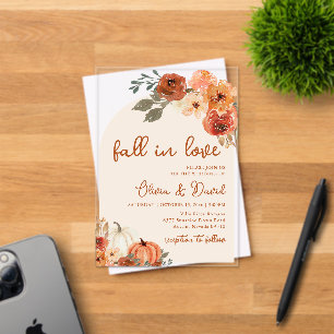 Invitaciones Acrílicas Caída en el amor Boho Calabaza floral Boda de otoñ