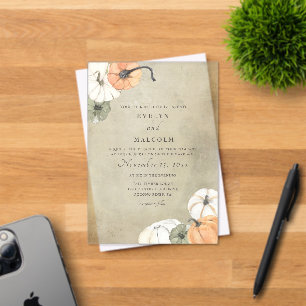 Invitaciones Acrílicas Caída Rustica Otoño Blanco, Naranja Boda de calaba